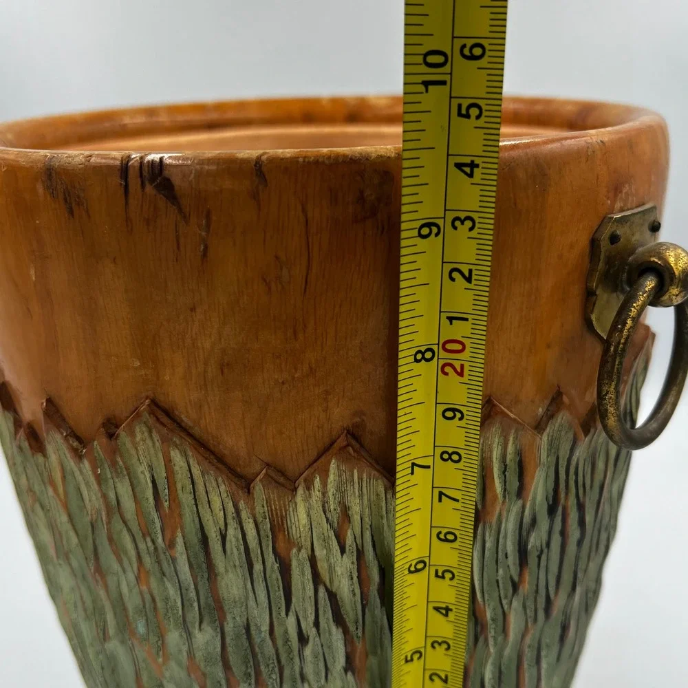Vintage Carved Wood Wine Champagne Cooler Aldo Tura Style Metal Liner MCM‎